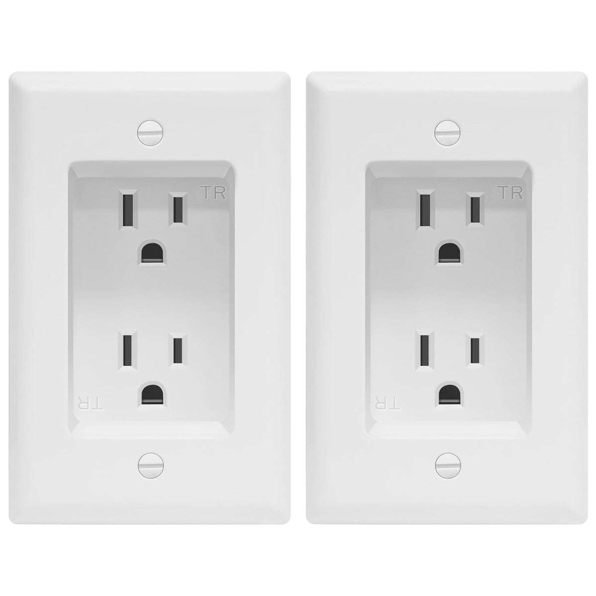 Topgreener tamper-resistant recessed outlet close-up for clean wall installation.