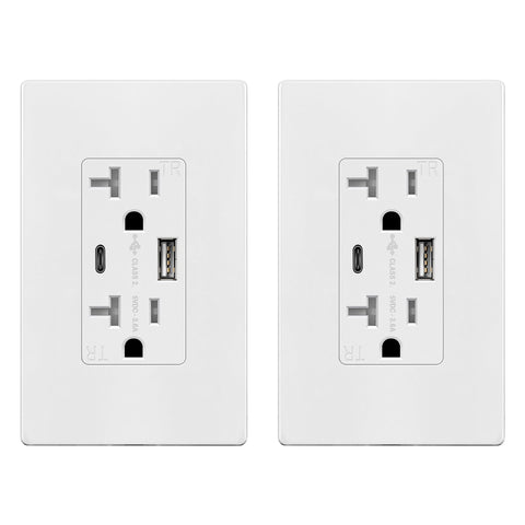 TopGreener TU22036AC-W 2PCS front view with USB outlets for organized charging.