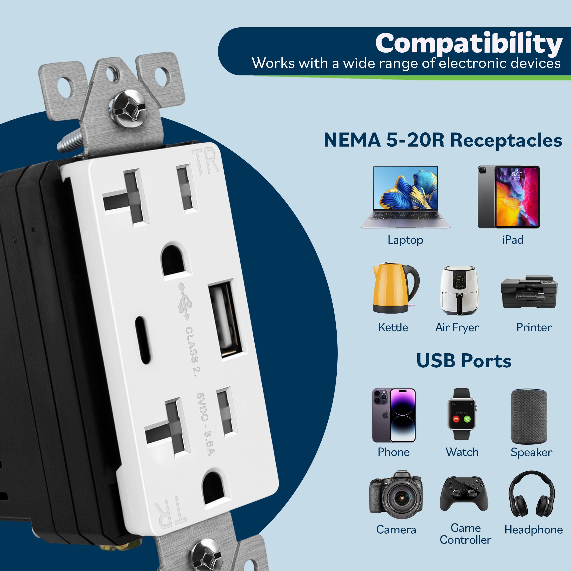 TopGreener TU22036AC-W 2PCS side wiring view for easy installation.