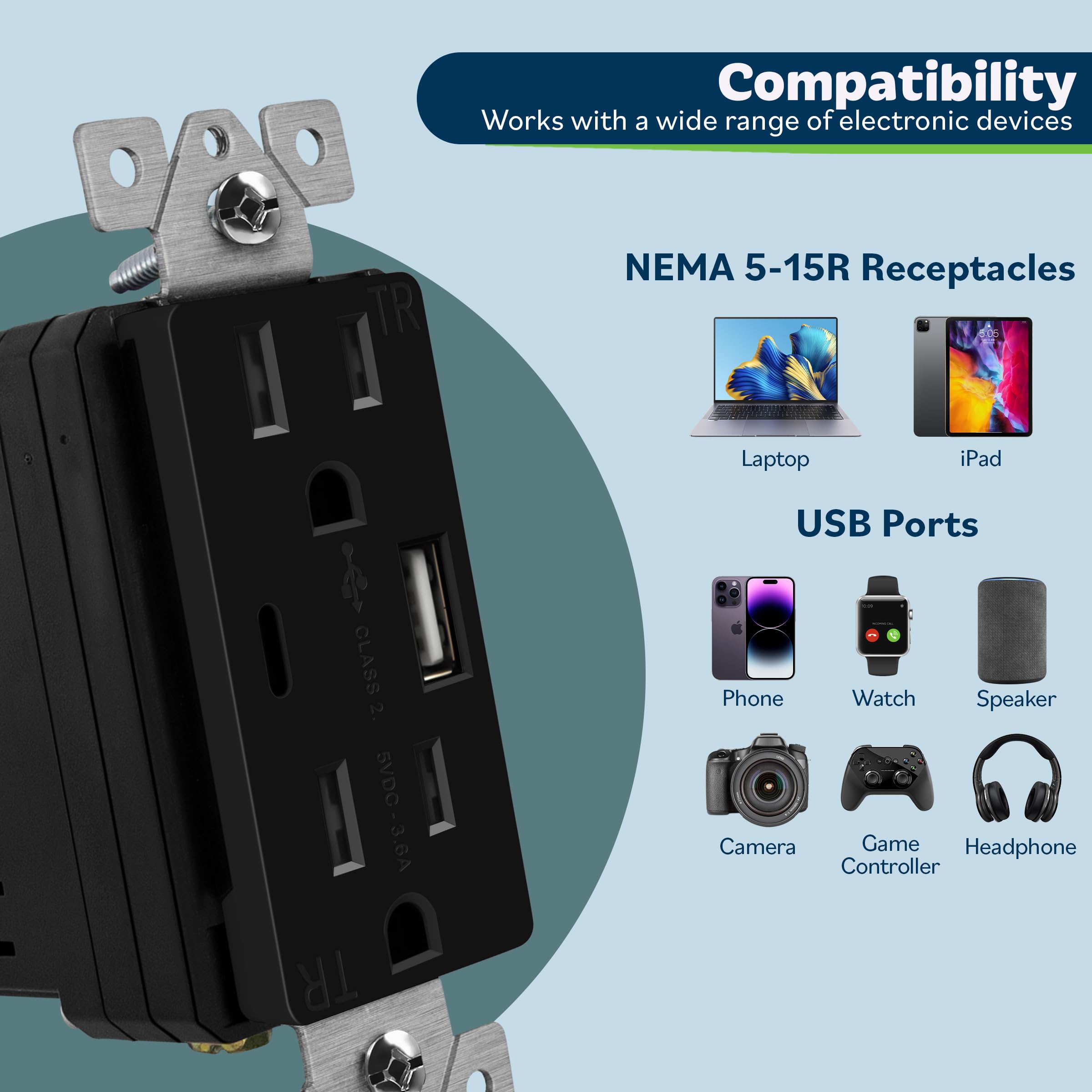 TopGreener Type-C USB port enables organized charging in kitchens and living rooms.