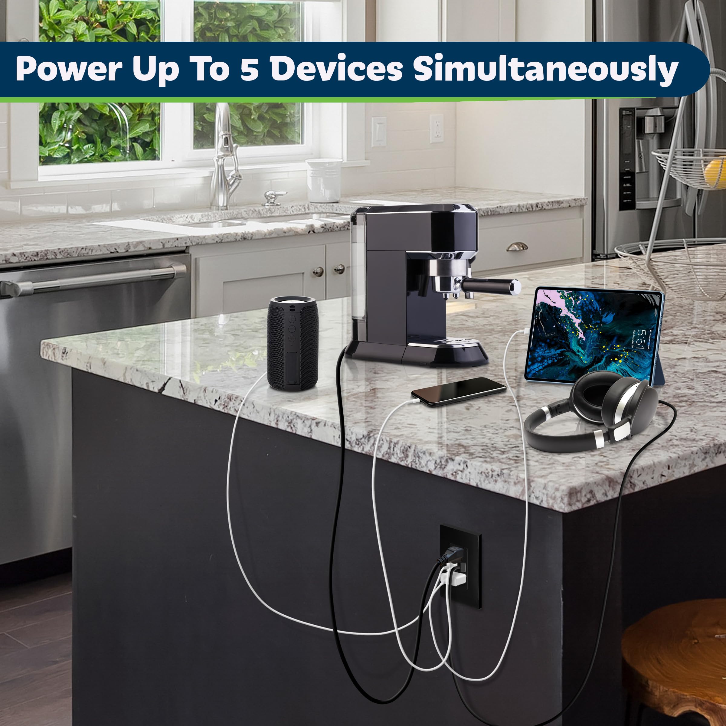 TOPGREENER USB ports in use demonstrate charging multiple devices without competition