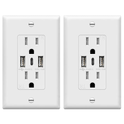 Topgreener 3-port USB outlet wall unit with Type-C and USB-A ports for convenient charging