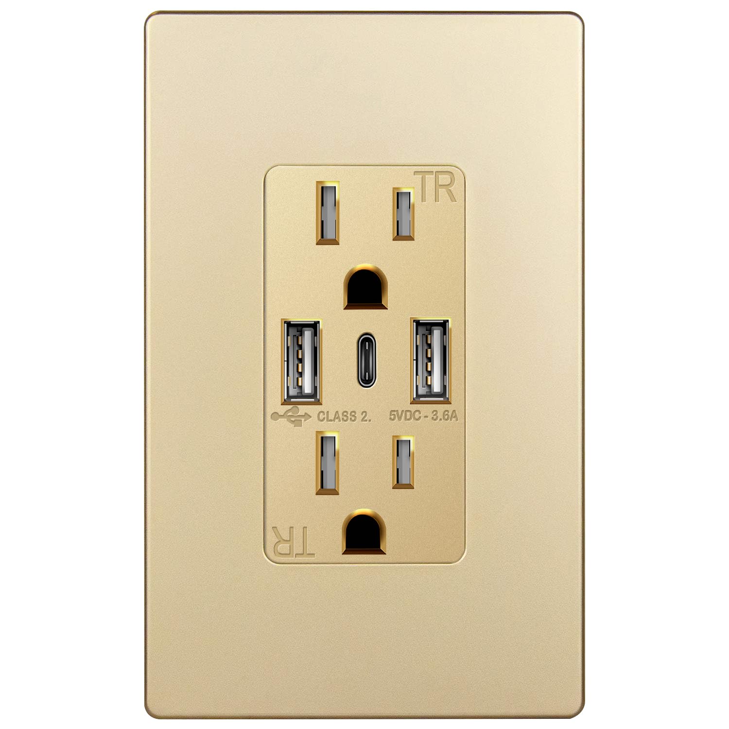 TOPGREENER USB 3-port outlet front view with USB-A and USB-C charging.