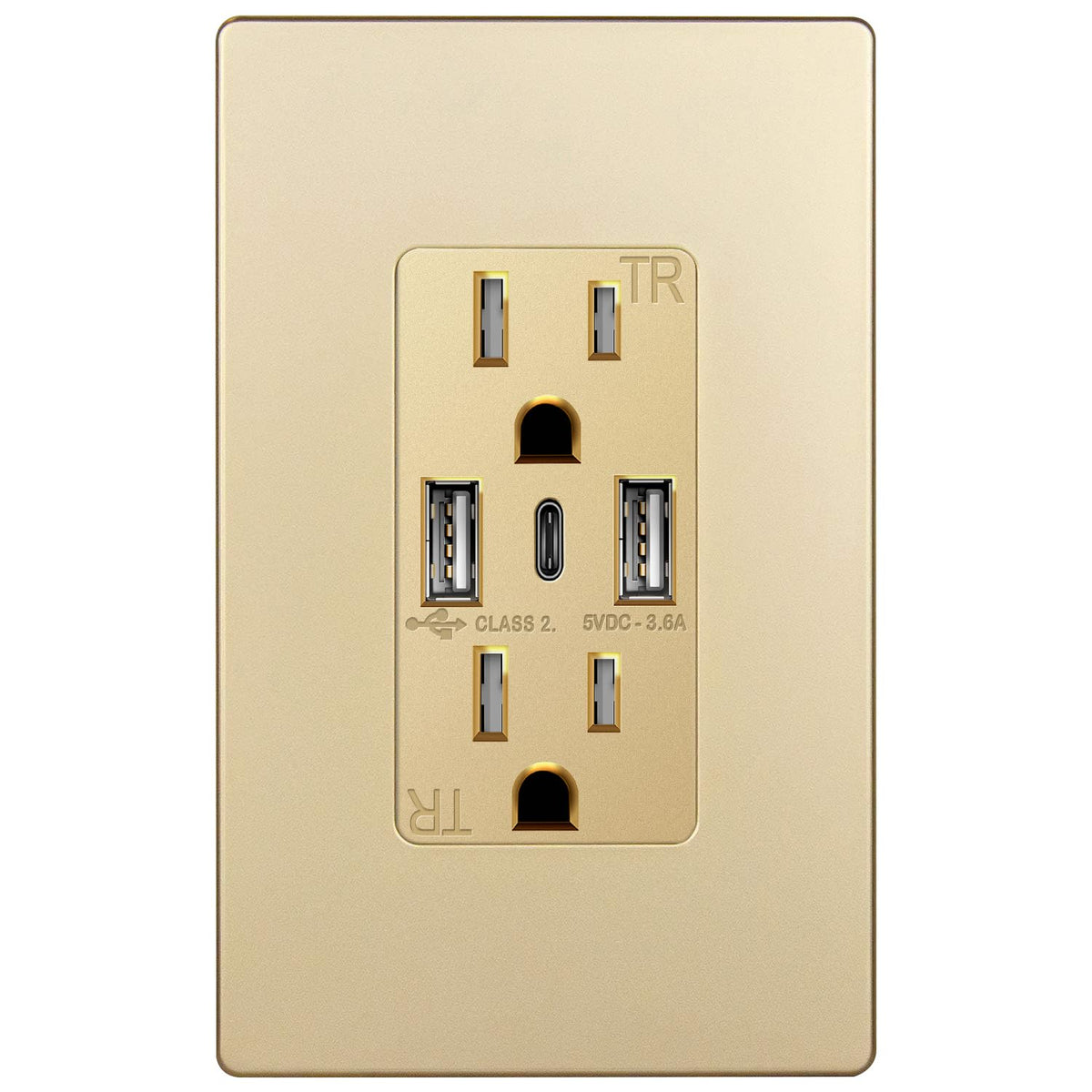 TOPGREENER USB 3-port outlet front view with USB-A and USB-C charging.