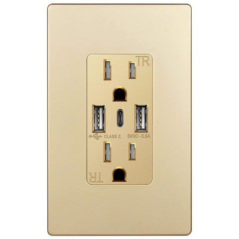 TOPGREENER USB 3-port outlet front view with USB-A and USB-C charging.