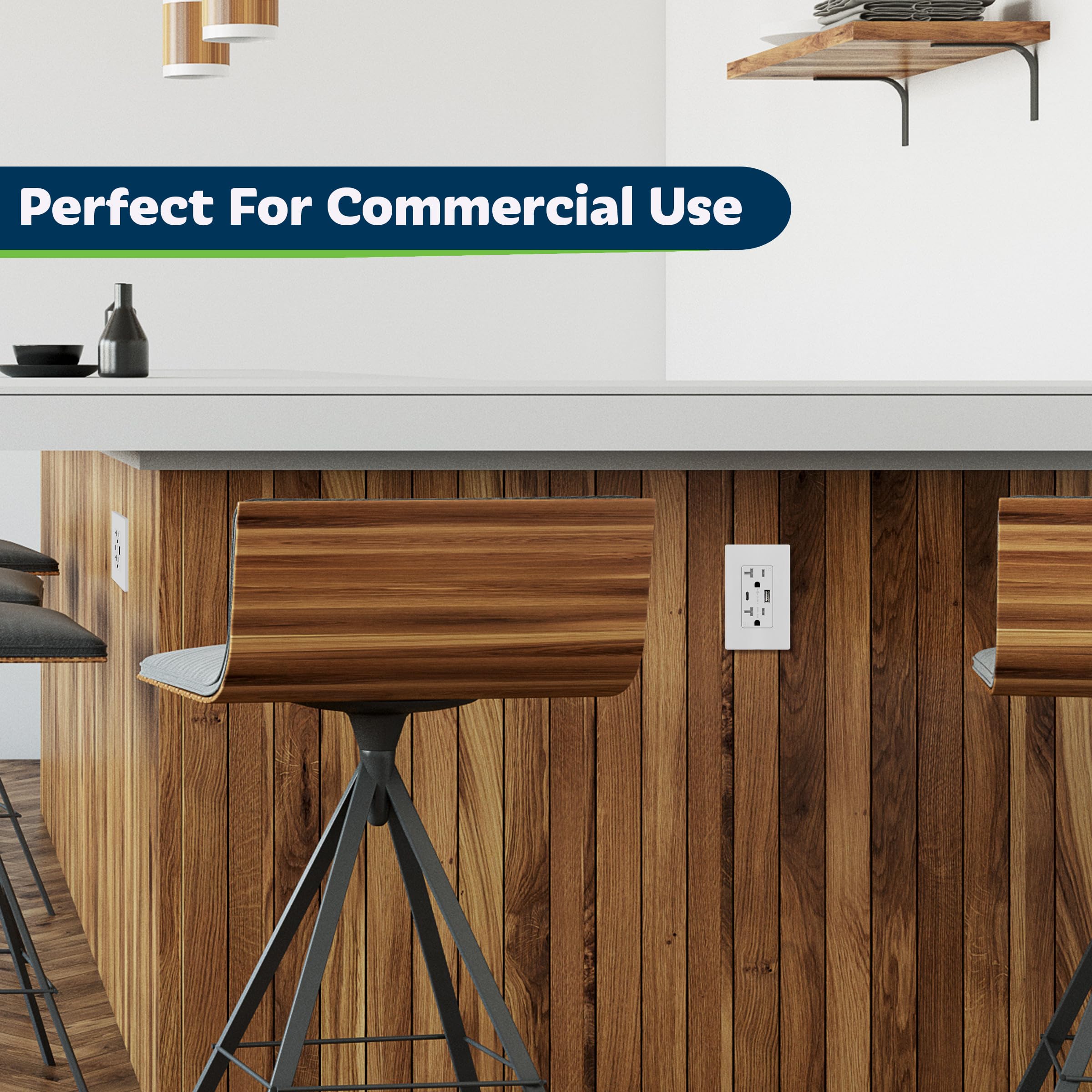 Topgreener compact USB outlet in a modern kitchen setting.