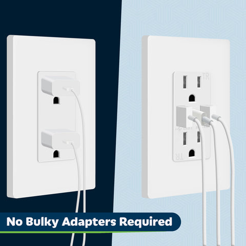 In-wall installation view highlighting clamp-type wiring terminals of the Topgreener outlet