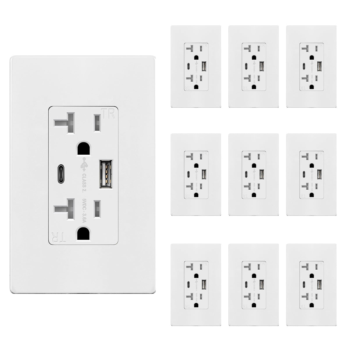 Topgreener USB outlet front view with wall plate for convenient charging.