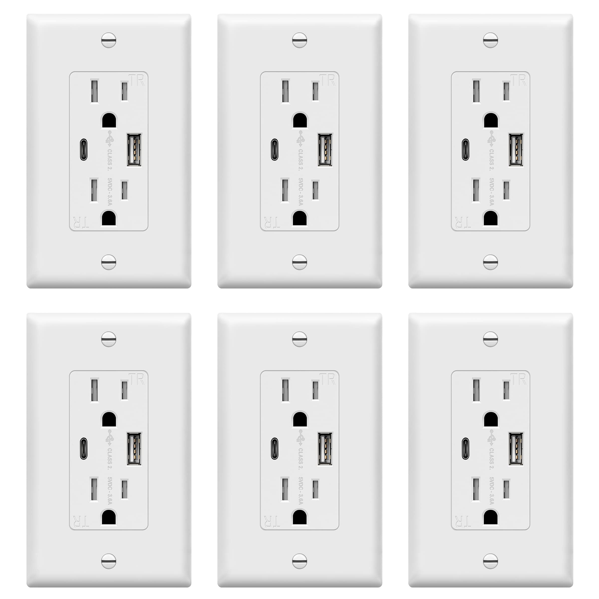 TOPGREENER USB wall outlet with Type-C and Type-A ports for convenient multi-device charging