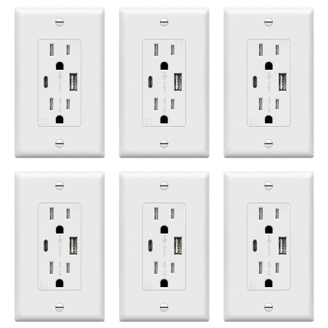 TOPGREENER USB wall outlet with Type-C and Type-A ports for convenient multi-device charging