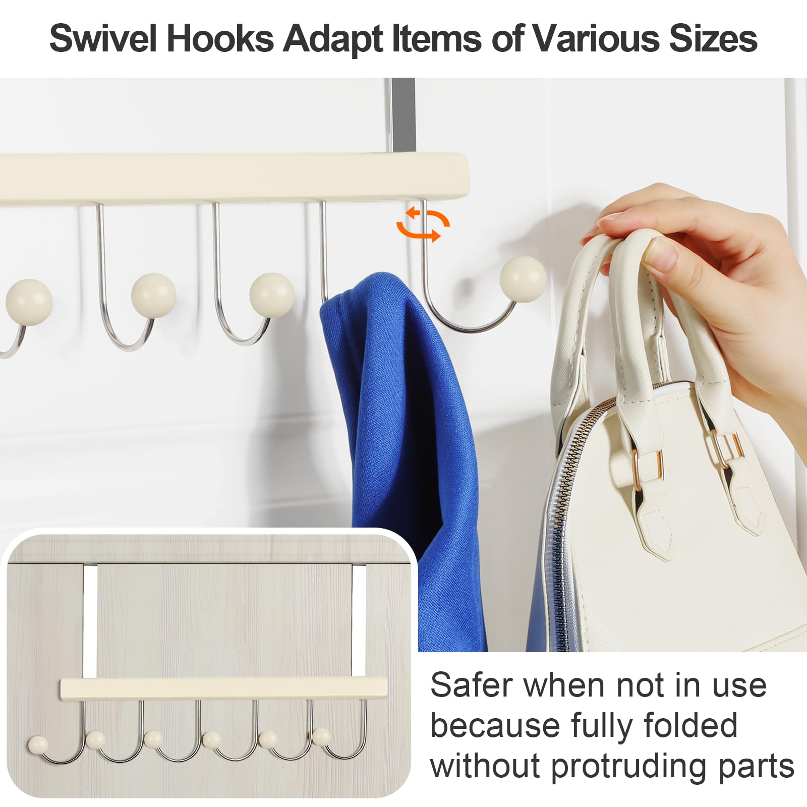 TOPIA HANGER frees up space by mounting behind the door for towels, hats, and coats.
