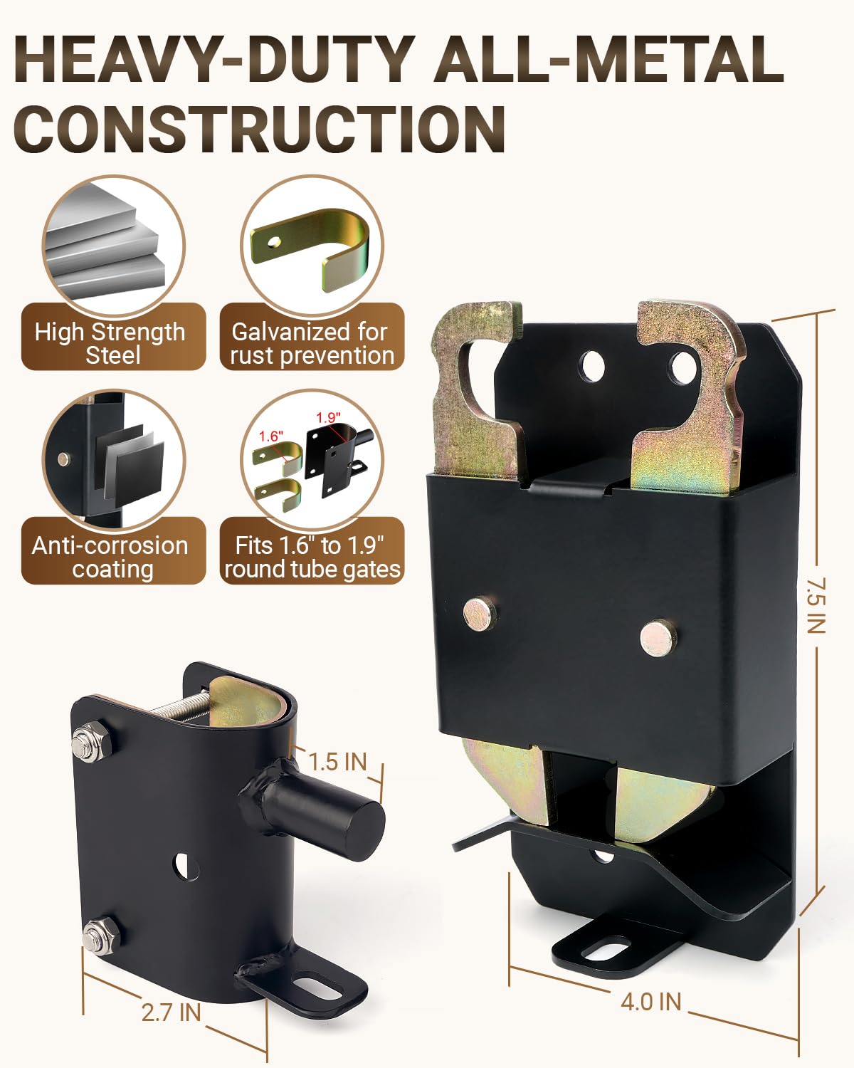Toplamper heavy-duty gate latch designed for harsh weather and durable security