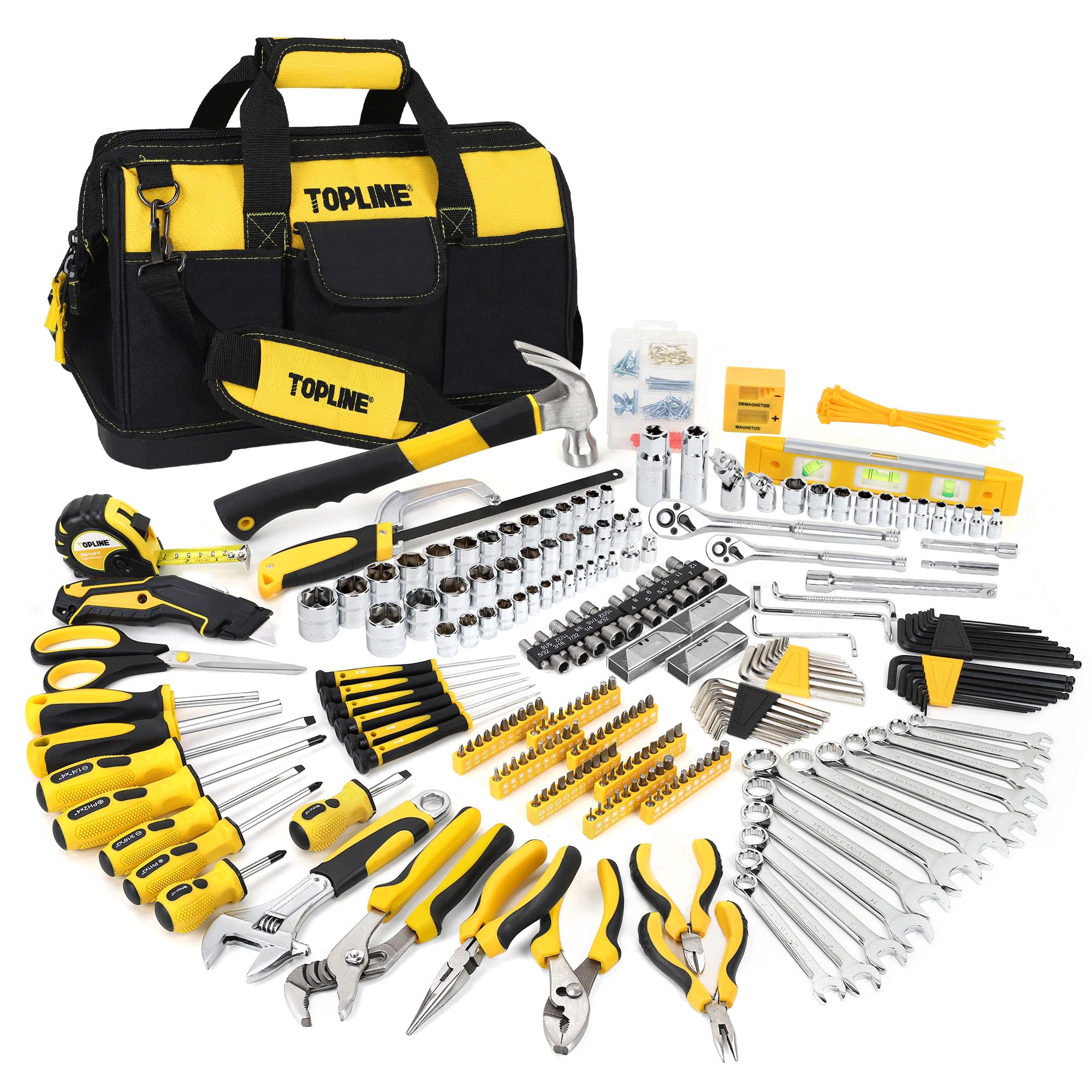 Topline 467 piece tool set in open bag for easy access and organization