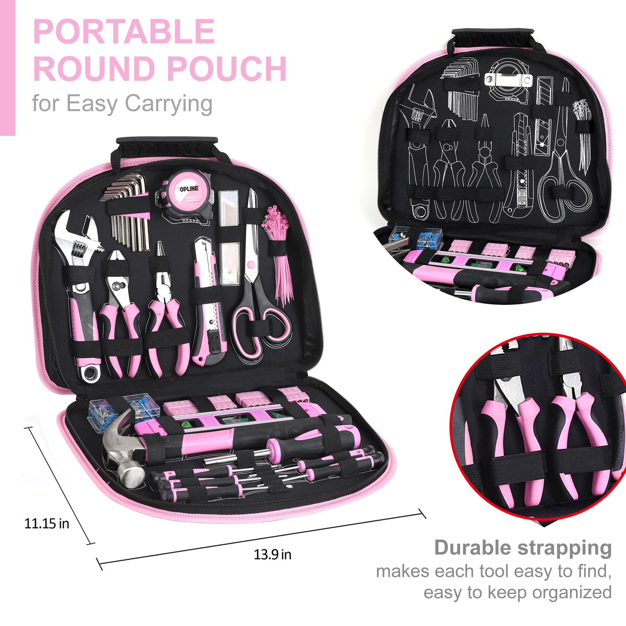Topline hammer and wrenches in pink toolkit for maintenance