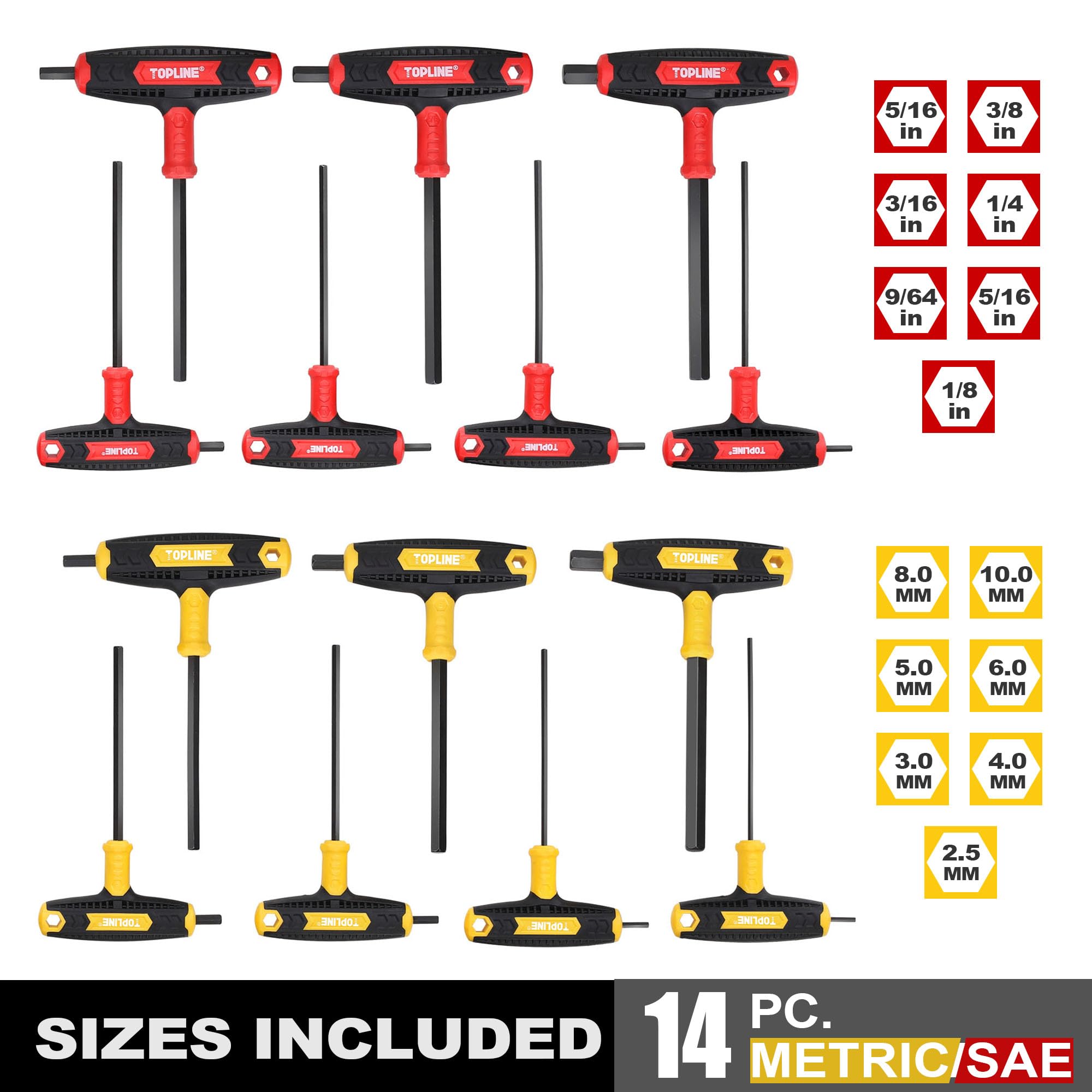 Topline long-arm hex keys reach tight spaces with improved leverage.