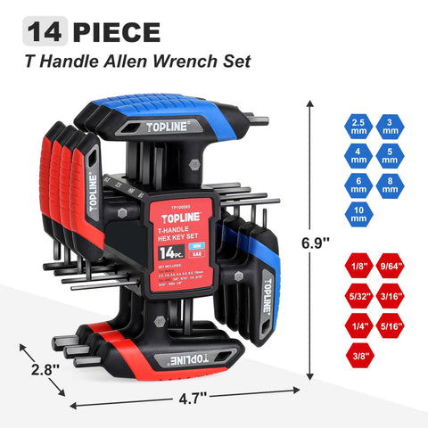 Topline long-arm hex keys provide extra reach for tight spots