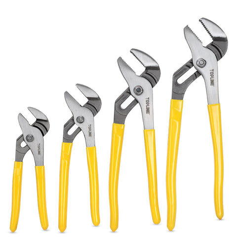 Topline tongue and groove pliers set with dipped handles in 12-inch size for secure grip.