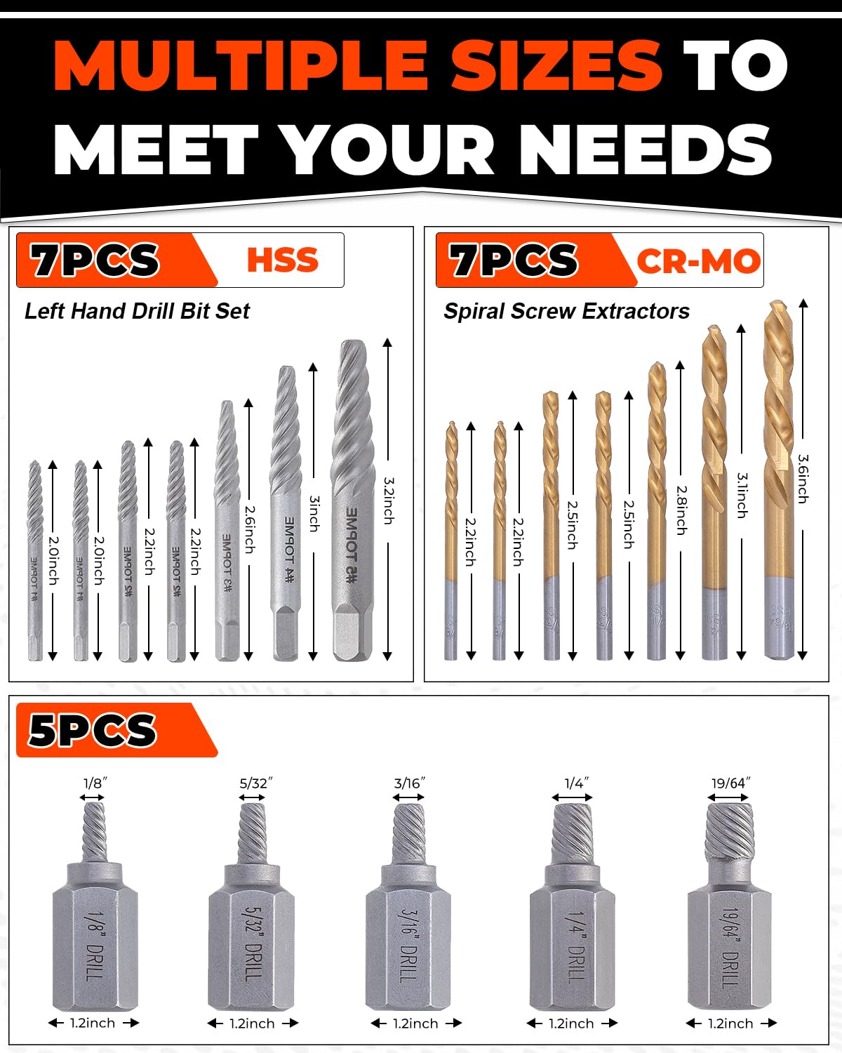 Topme left-handed drill bits close-up for effortless removal