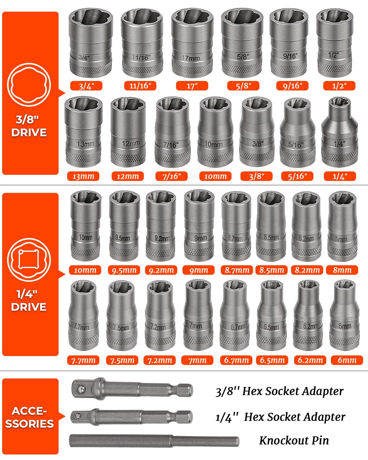 TOPME includes 1/4 and 3/8 adapters for versatile tool compatibility