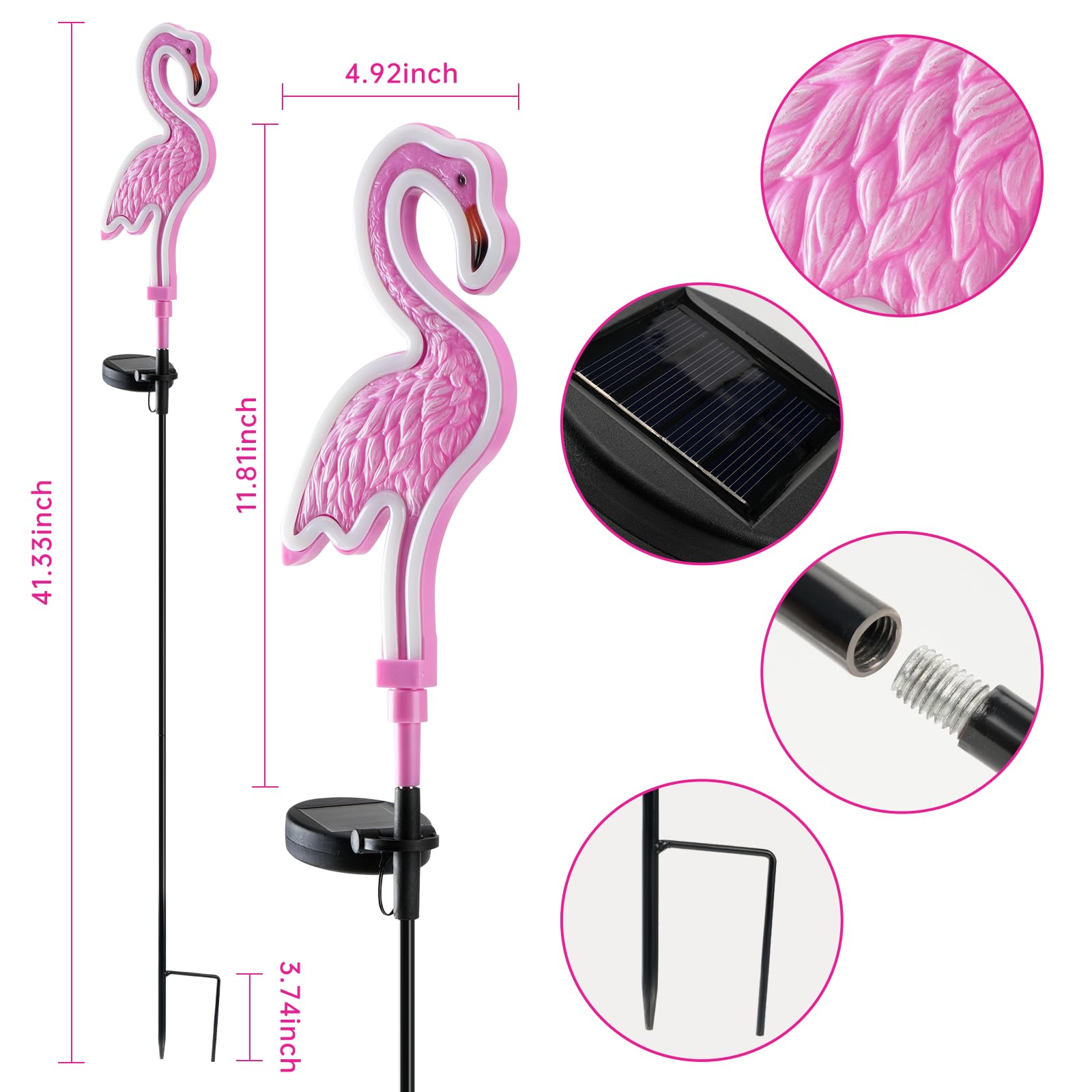 TopRuifeng flamingo stake light shown with ground stake for wire-free setup.