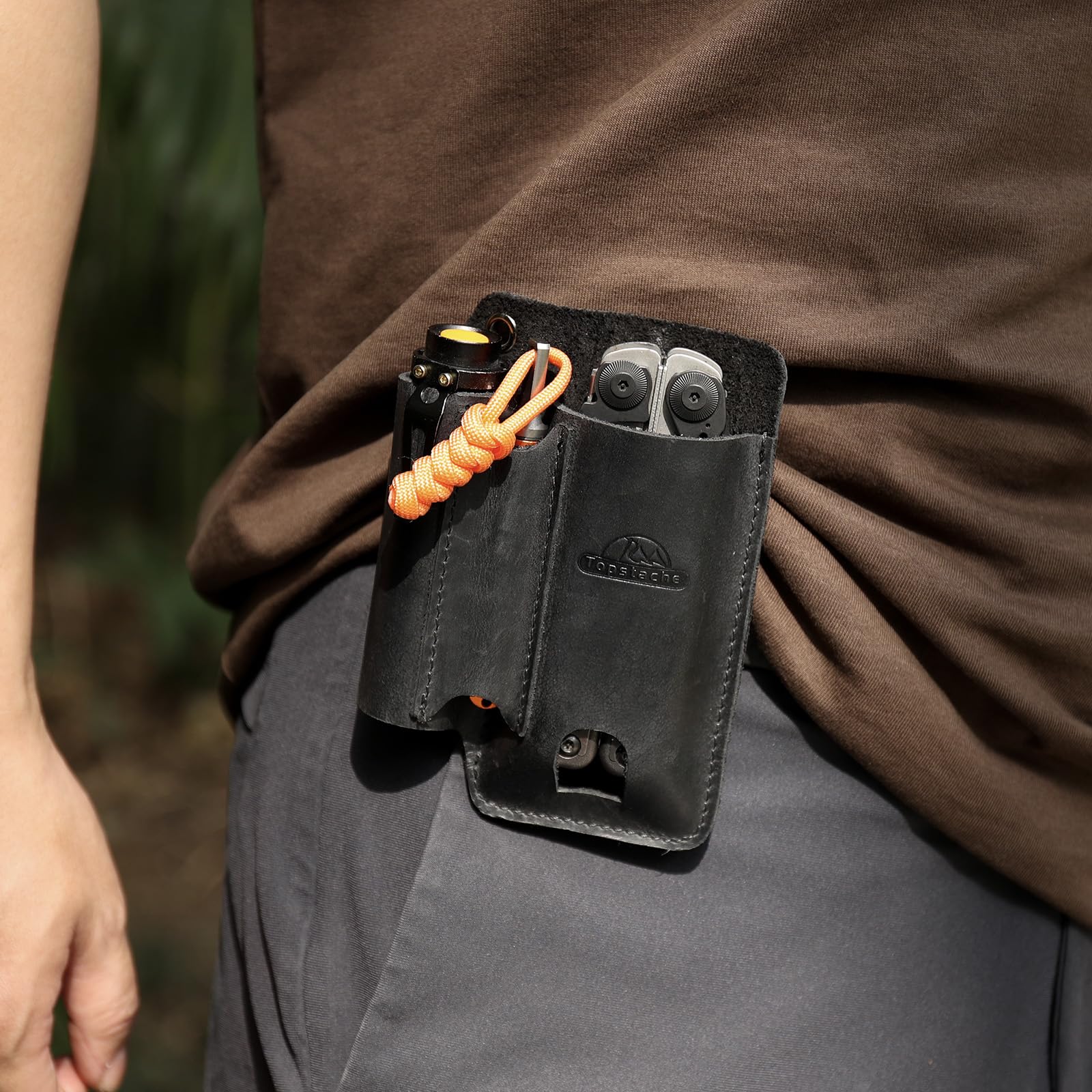 Topstache black leather edc holder is a stylish everyday carry option