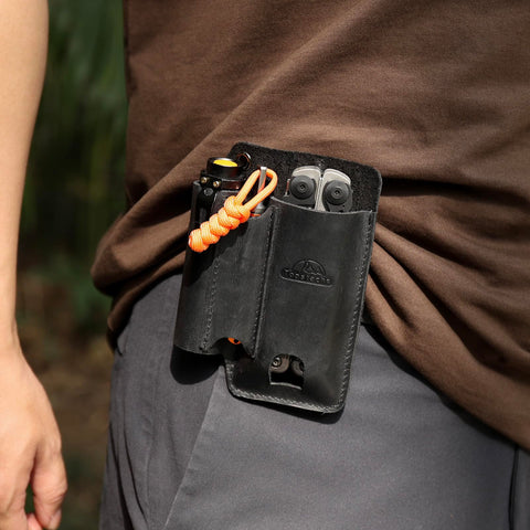 Topstache black leather edc holder is a stylish everyday carry option