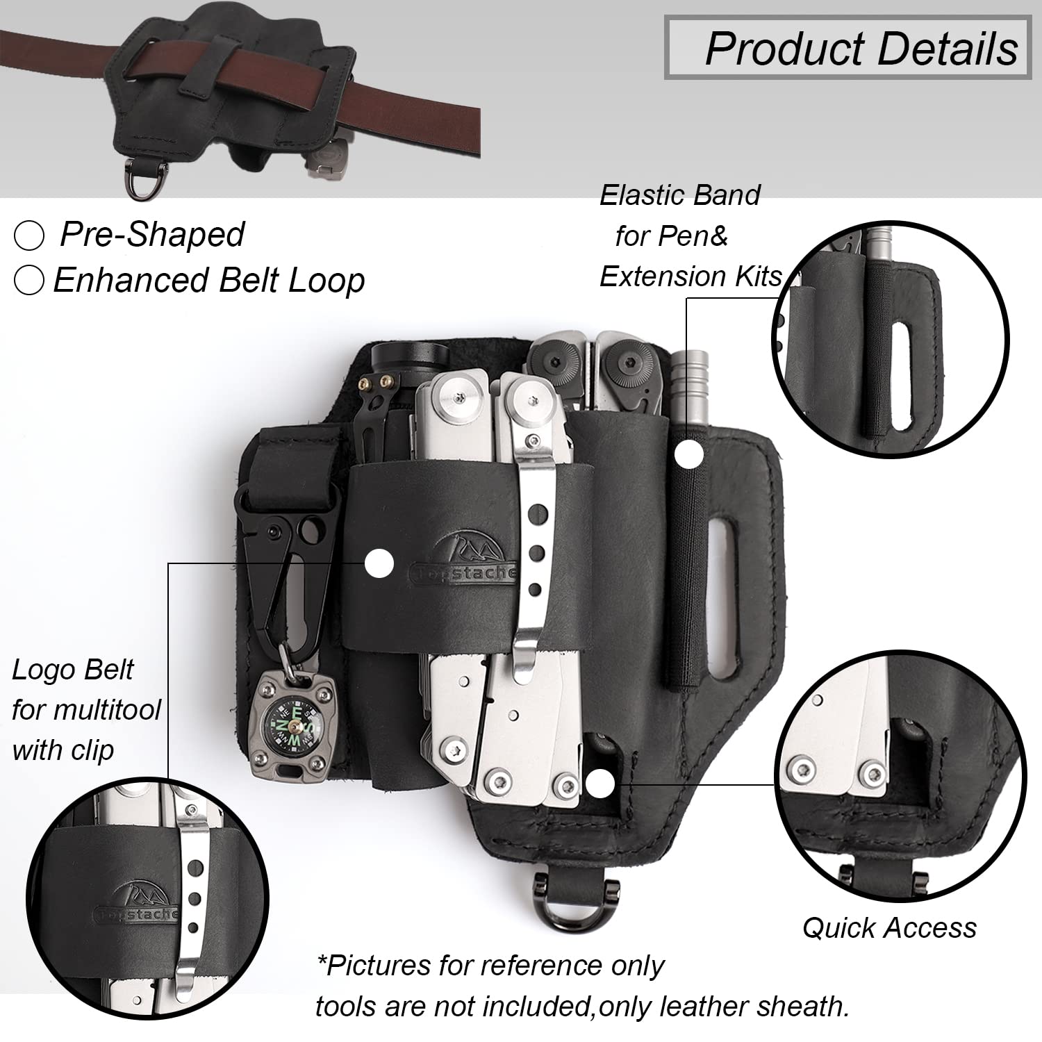 Topstache sheath back view highlights stability with dual belt loops