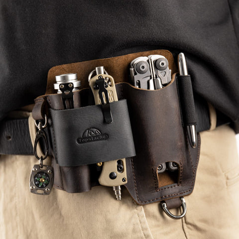 Topstache sheath with belt clip for quick access at work.