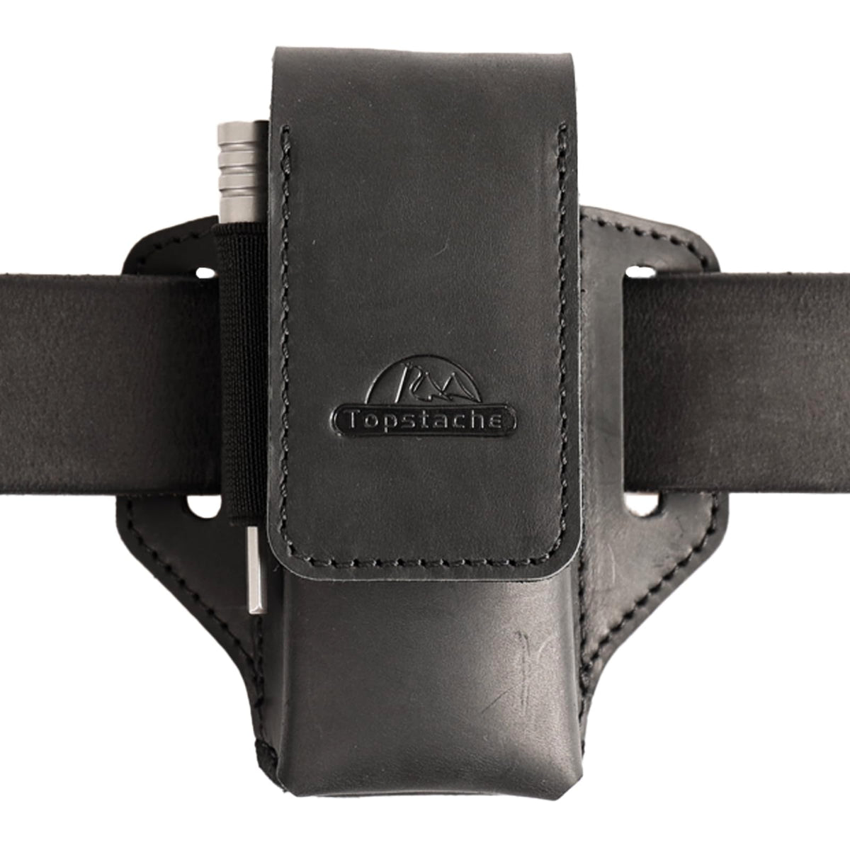 Topstache leather multitool sheath on belt with secure magnetic closure