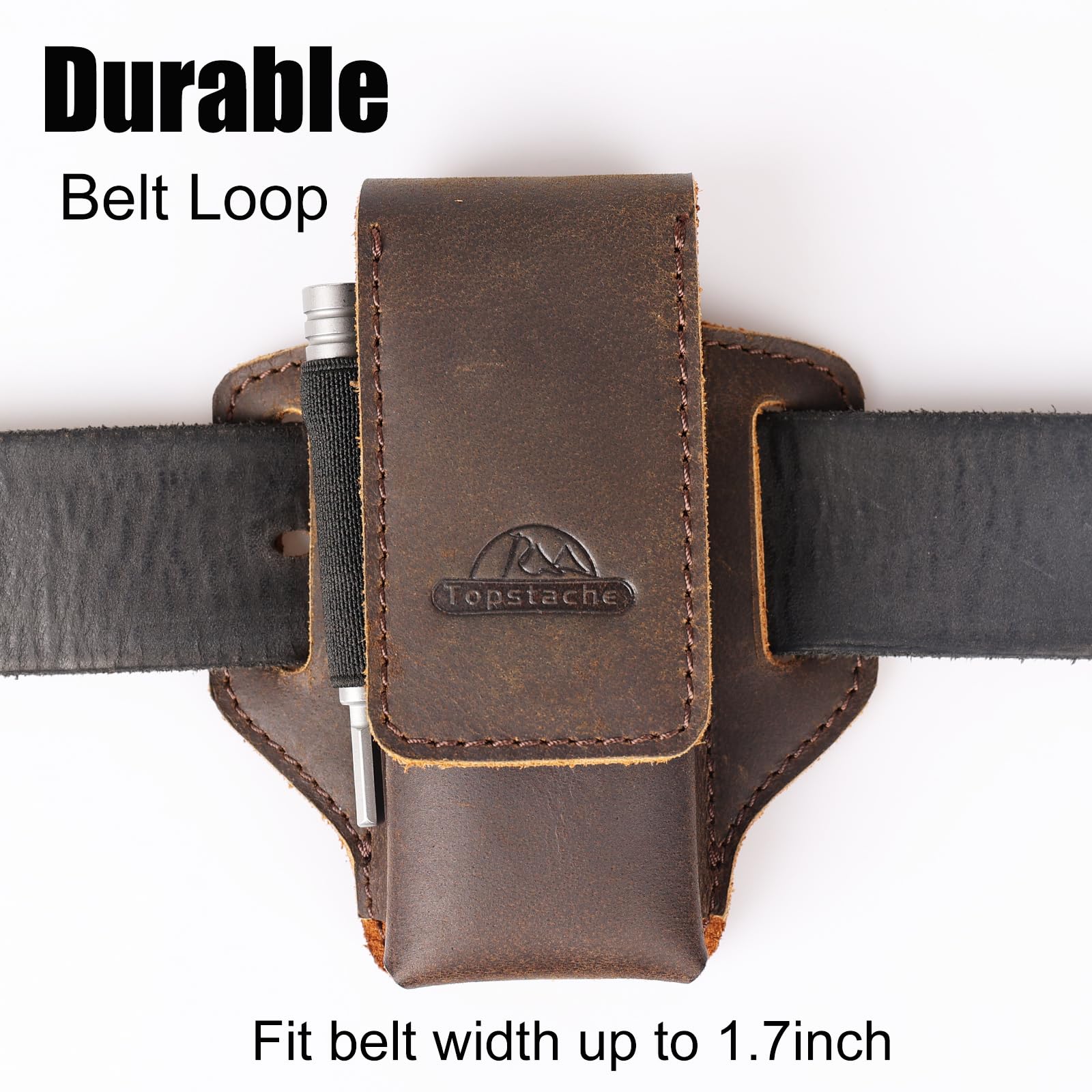 Topstache leather multitool sheath highlights premium Crazy Horse leather craftsmanship.