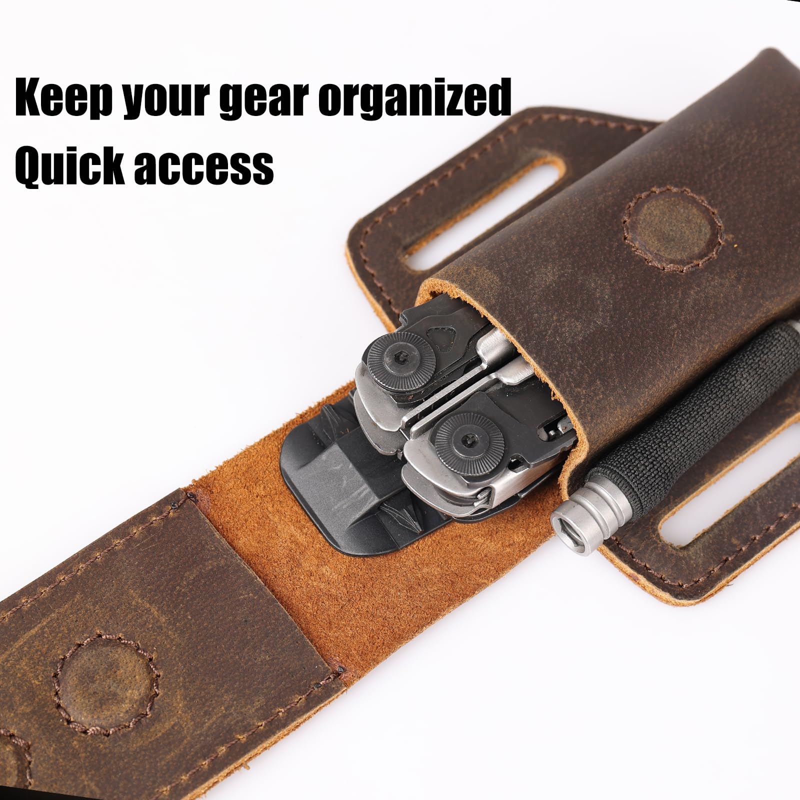 Topstache multitool sheath interior snugly fits Leatherman up to 4 to 4.5 inches long.