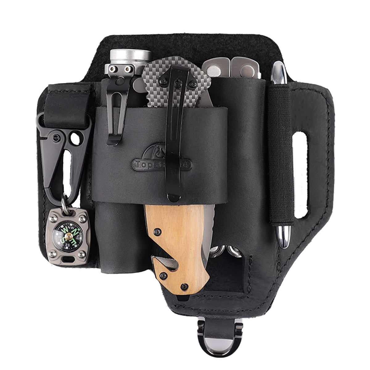 Topstache leather multitool sheath close-up stitching for durability and style