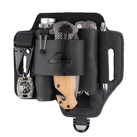 Topstache leather multitool sheath close-up stitching for durability and style