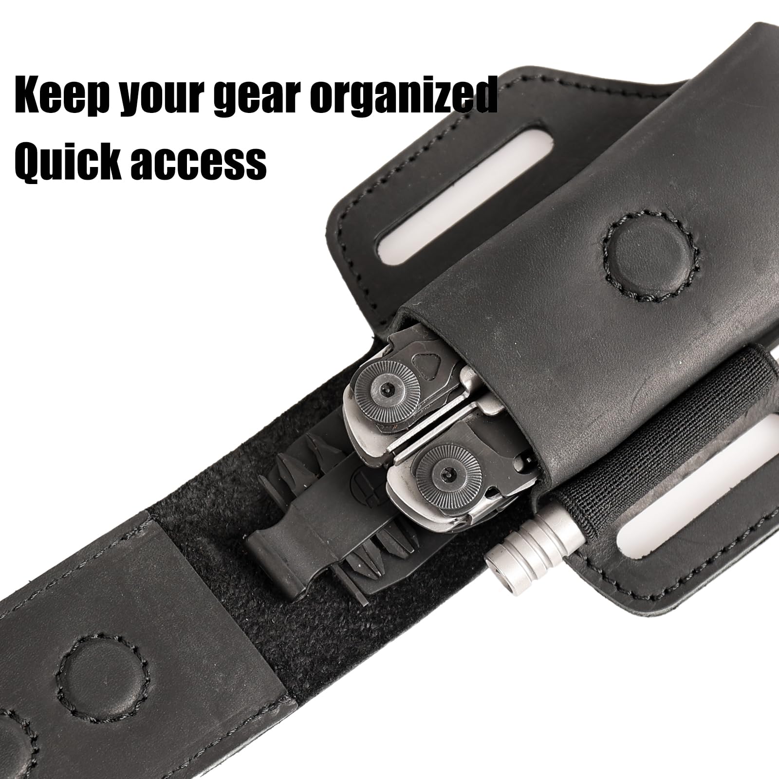 Topstache multitool pouch keeps Leatherman tools secure during daily tasks