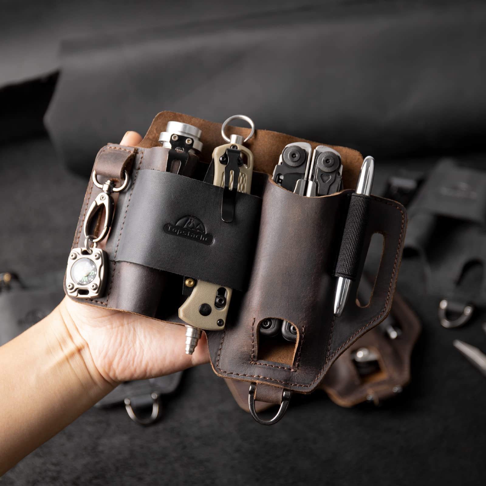 Topstache leather sheath fits multitools like Leatherman and more.