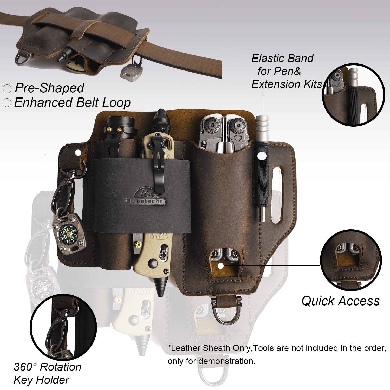 Topstache sheath flashlight pocket keeps illumination ready.
