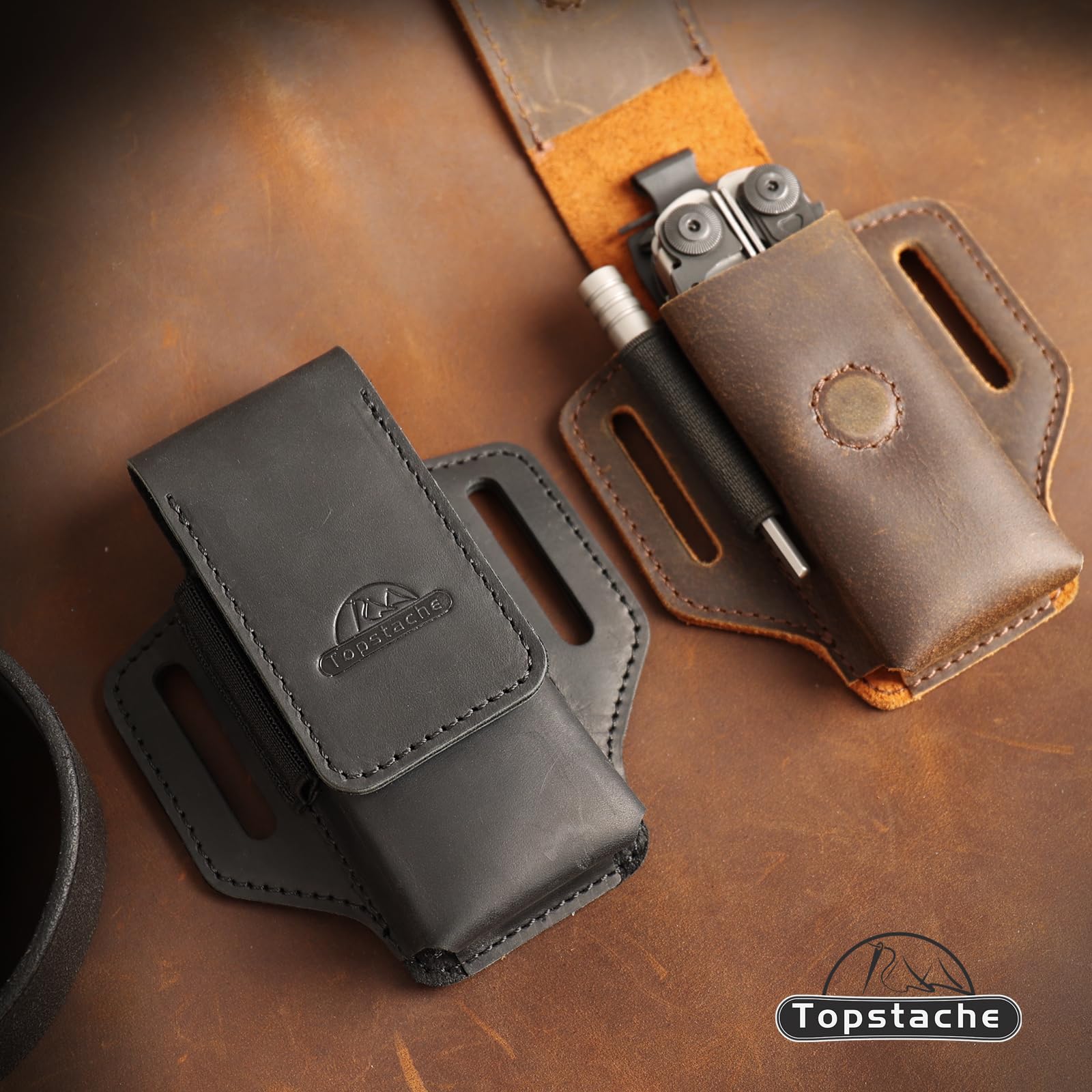 Topstache Crazy Horse leather finish for durability and style