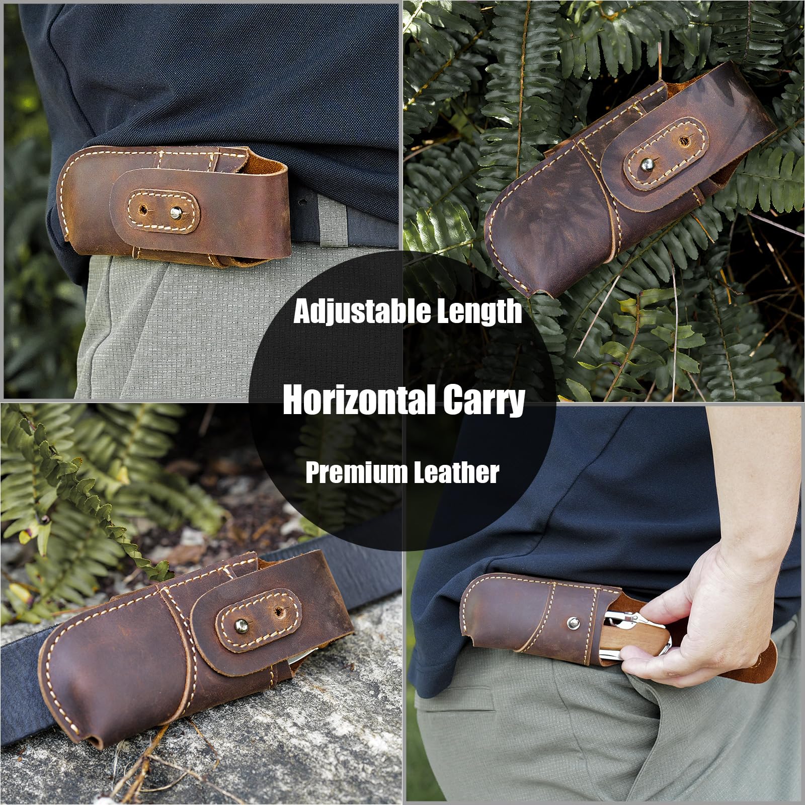 Topstache knife sheath on belt loop for quick horizontal carry.