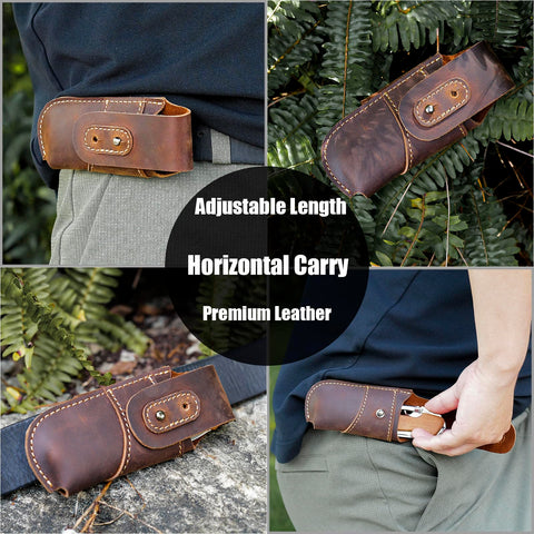 Topstache knife sheath on belt loop for quick horizontal carry.