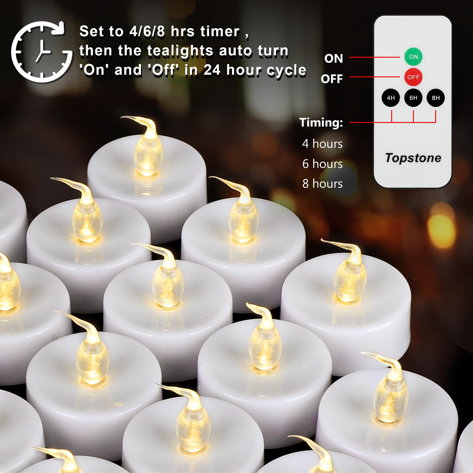Topstone LED candle battery life exceeds 400 hours for fewer replacements.