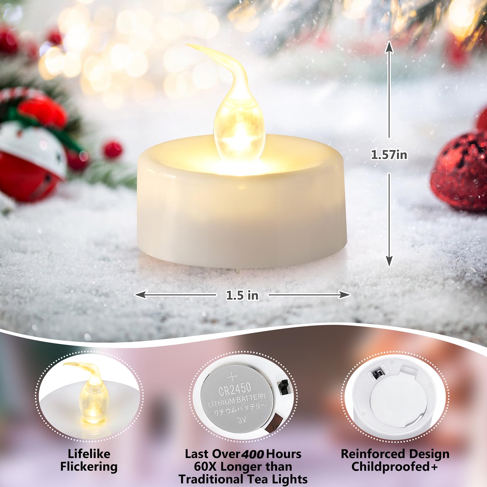 Realistic TPE flame from Topstone candles creates a cozy glow.