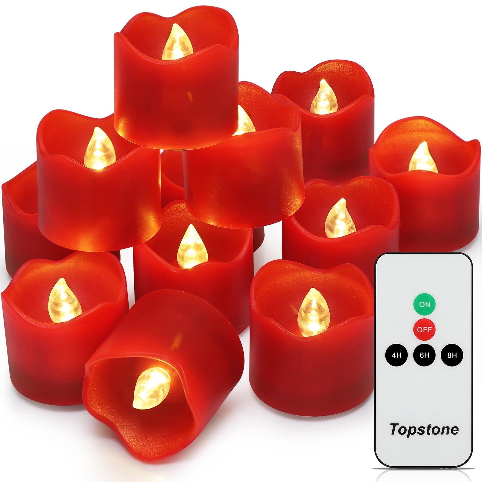 Topstone red remote tealight candle front view with safe flameless glow for home decor