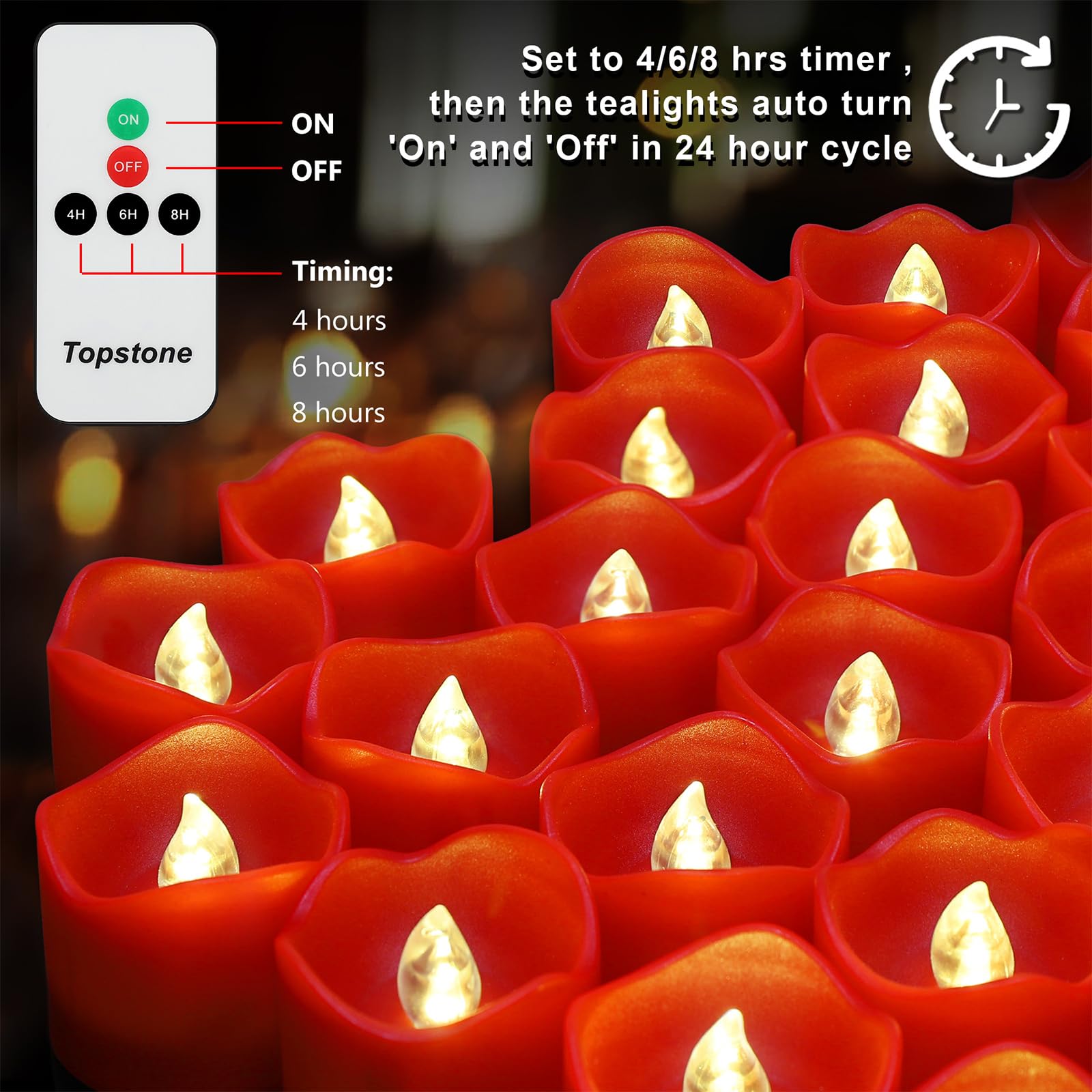 Topstone red remote tealight candle with remote control for easy operation