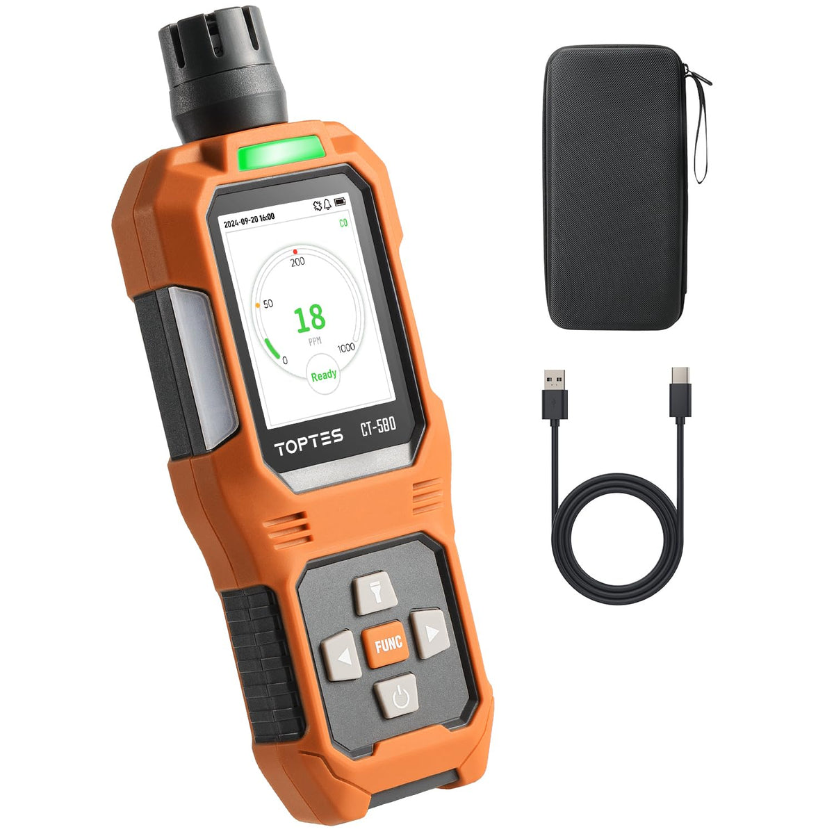 TOPTES CT-580 front display shows quick CO readings at a glance