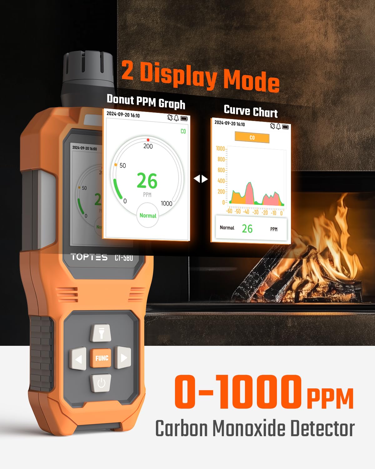 TOPTES CT-580 three-alarm modes: light, sound, and vibration