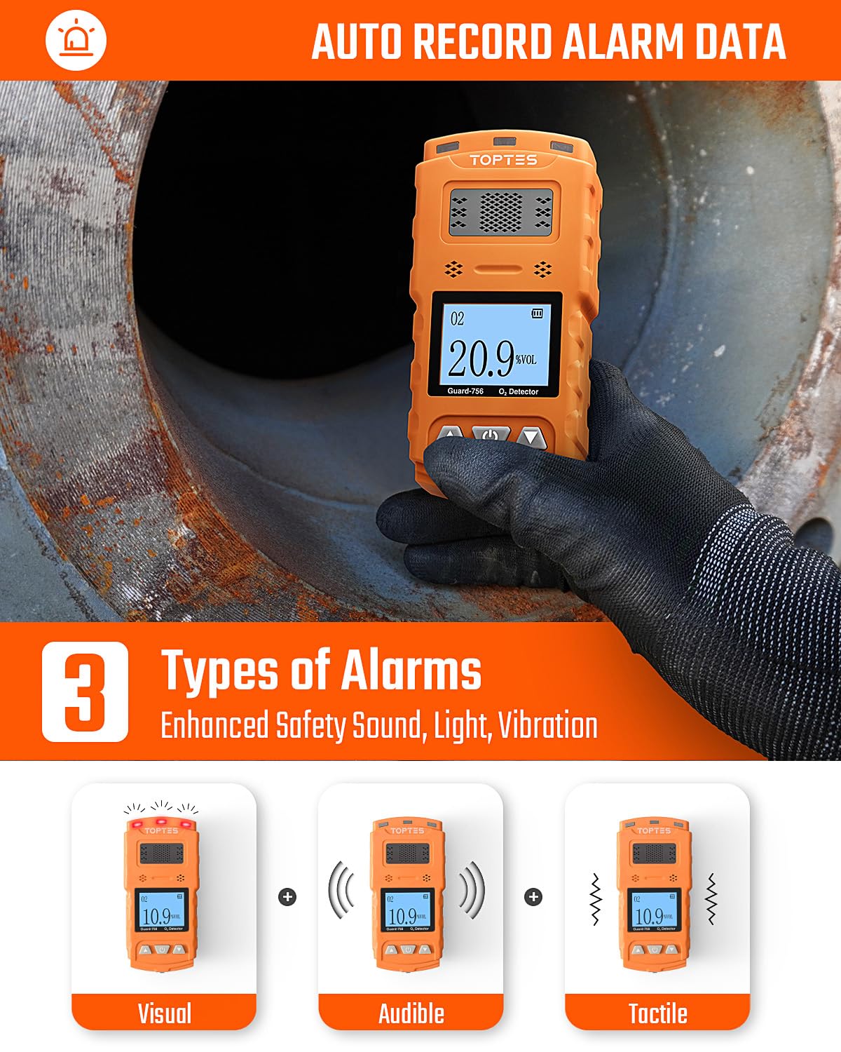 TopTes Guard-756 display-battery-info highlights real-time status and quick charge readiness.
