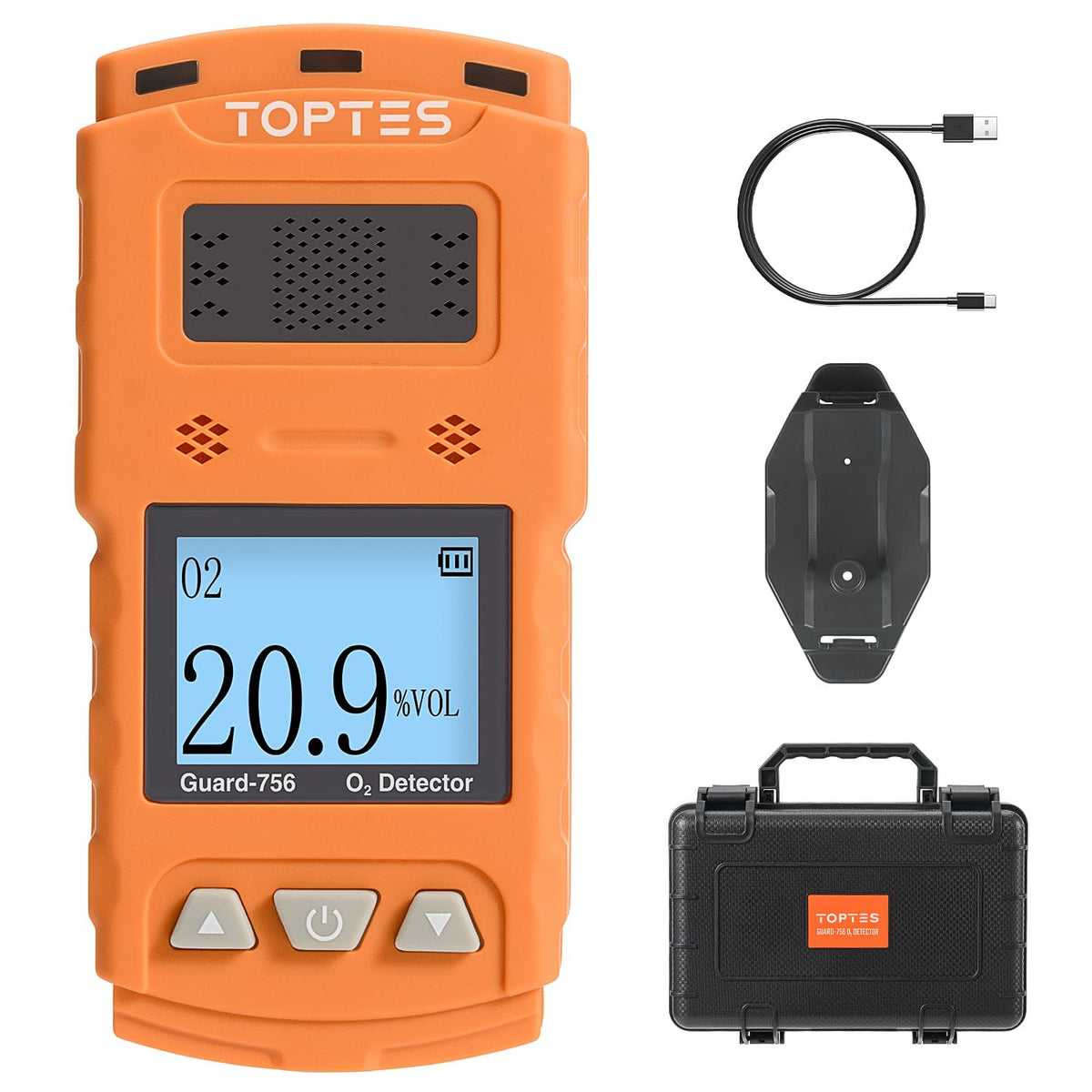 TopTes Guard-756 front view shows compact oxygen detector for reliable ambient monitoring.