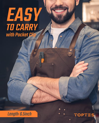 TopTes PT177's pocket clip enables hands-free carrying during home projects.