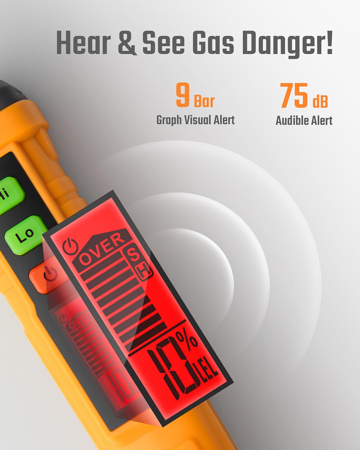 TopTes PT210S visual and audible alarms warn of gas leaks.