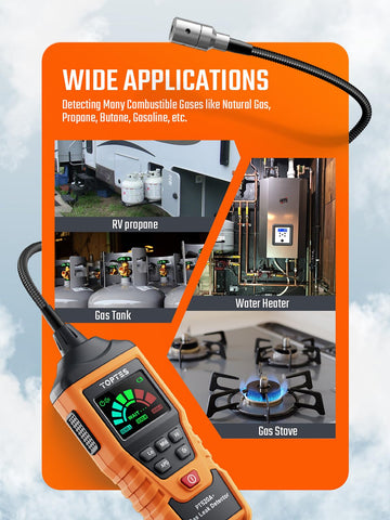 TOPTES PT520A+ audible and visual alerts show rising gas concentration.